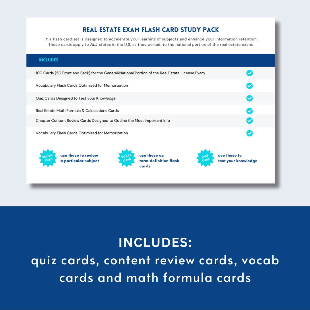 Real Estate Exam Flash Card Study Pack (Physical Cards)